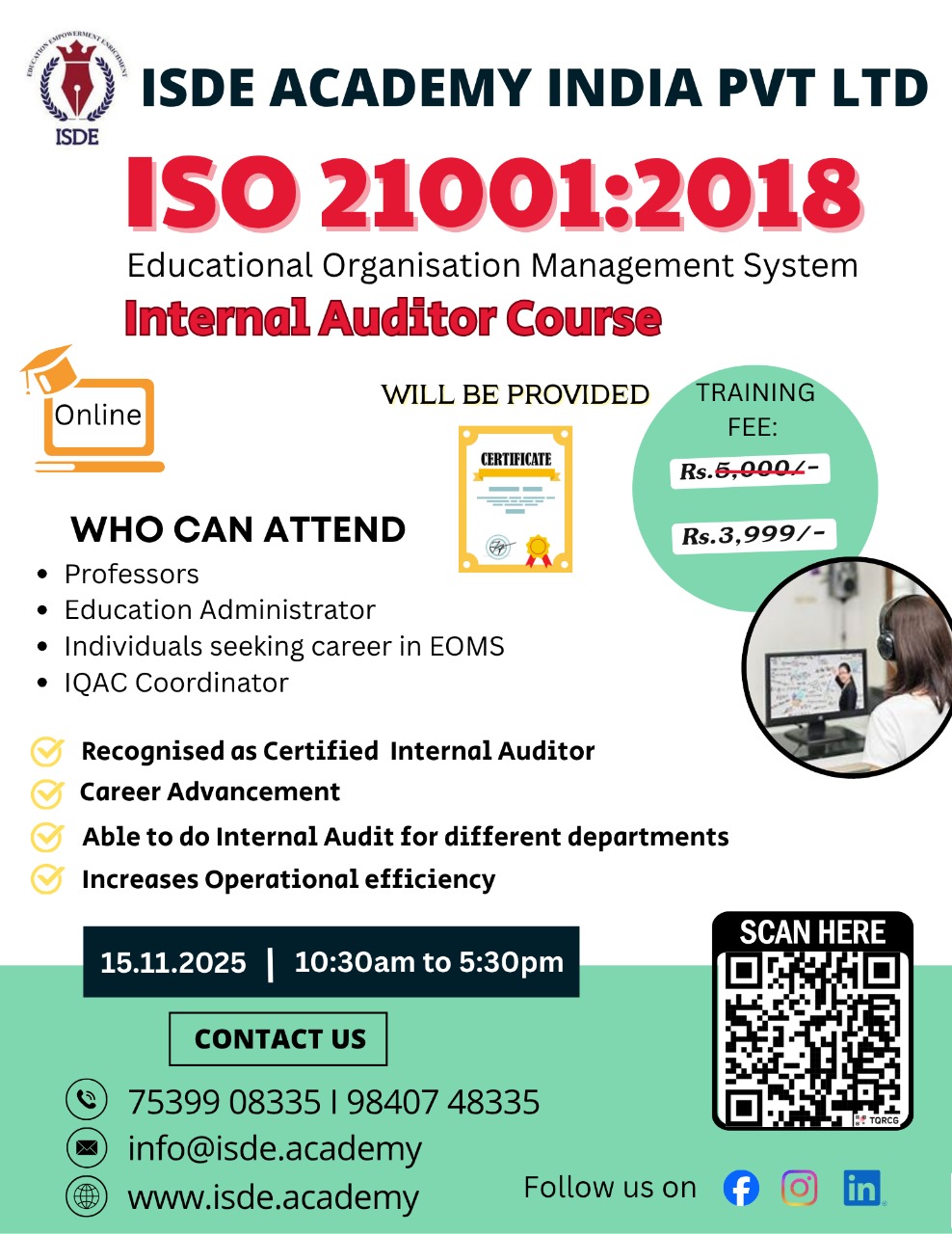 ISO 21001:2018 Educational Organization Management System Internal Auditor Course poster